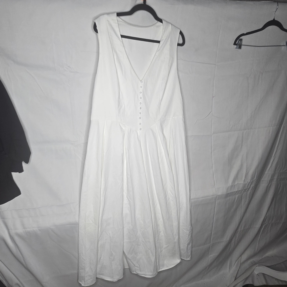 Floreya White Sleeveless Midi Dress Button Detail 2X Beach Bachelorette Wedding